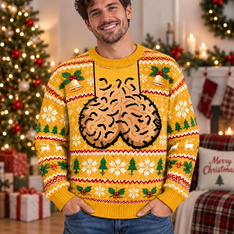 Men's Naughty Ugly Christmas Sweater: Red Funny Phallic Fair Isle Top