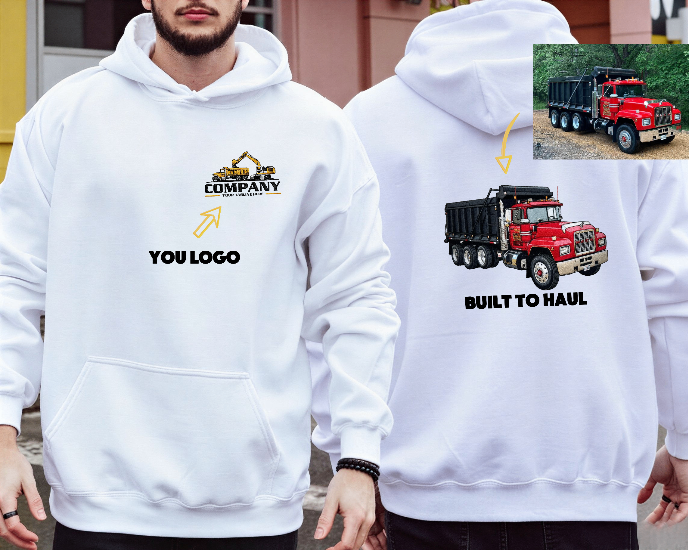 Custom Embroidered Dump Truck Car Hoodie (Back Design)—The Perfect Gift For Car Enthusiasts, Boyfriends, Or Dads