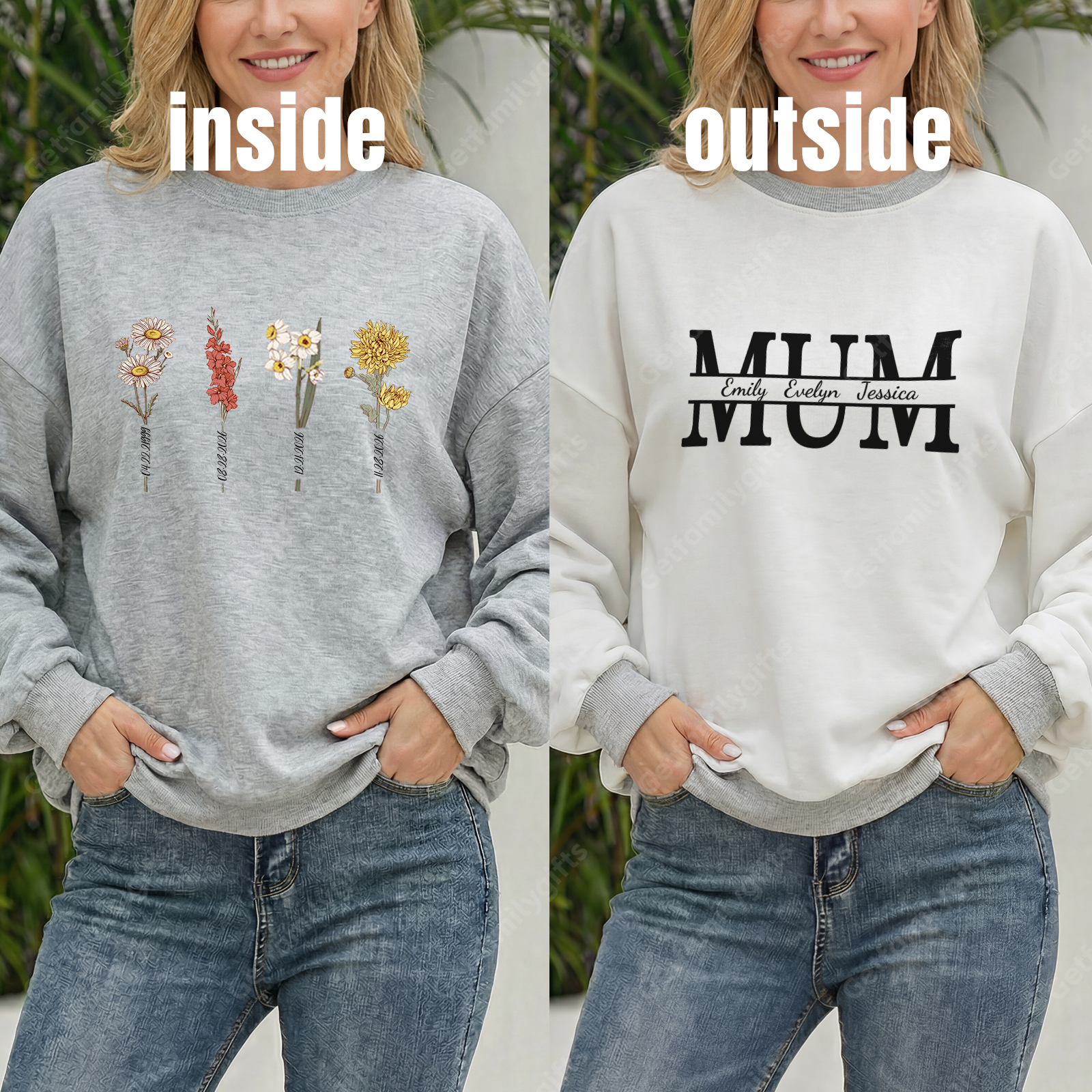 Mom's Garden – Custom Mama Reversible Birth Flower Sweatshirt