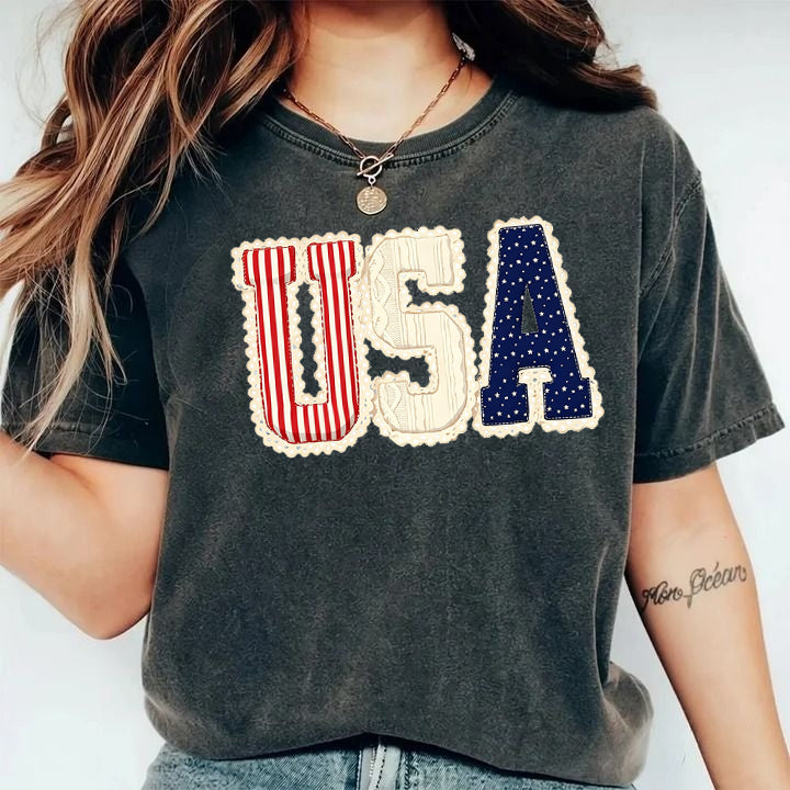 Custom 4th of July Washed Tee Personalized Text Patriotic T Shirt