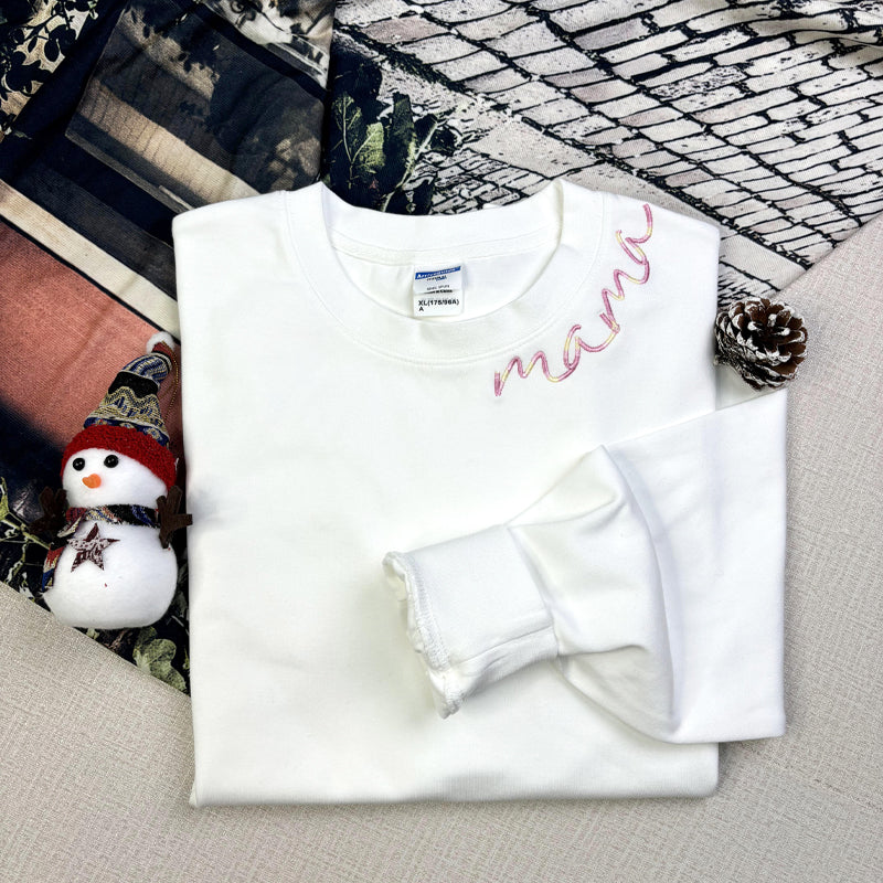 💖Custom Mama Colorful Embroidered Sweatshirt with Kids Names Sleeve