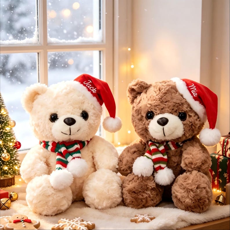Personalized Christmas Teddy Bear Plush – Custom Name Gift for Couples & Loved Ones