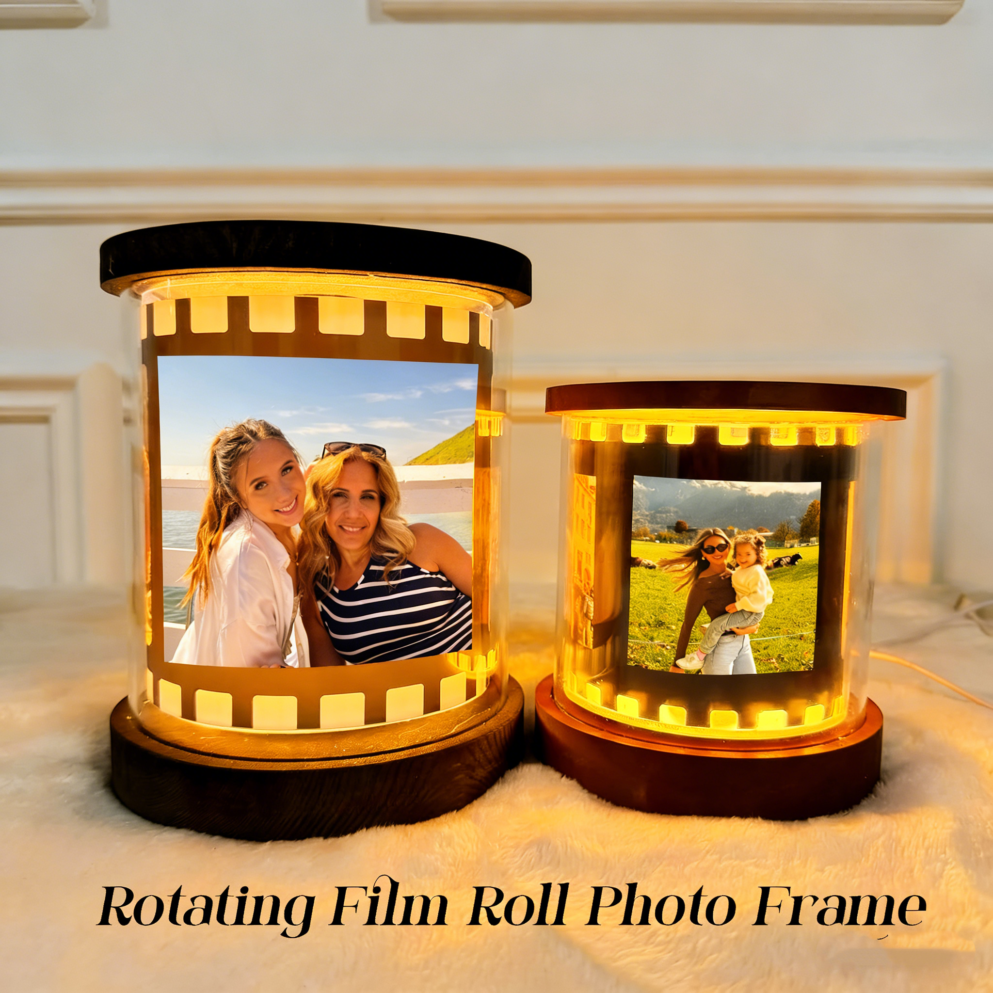 Custom Photo Rotating Frame With Warm Light, Film-Style Night Light With Text & Music – Gift For Couples, Mom, Mother’S Day Keepsake