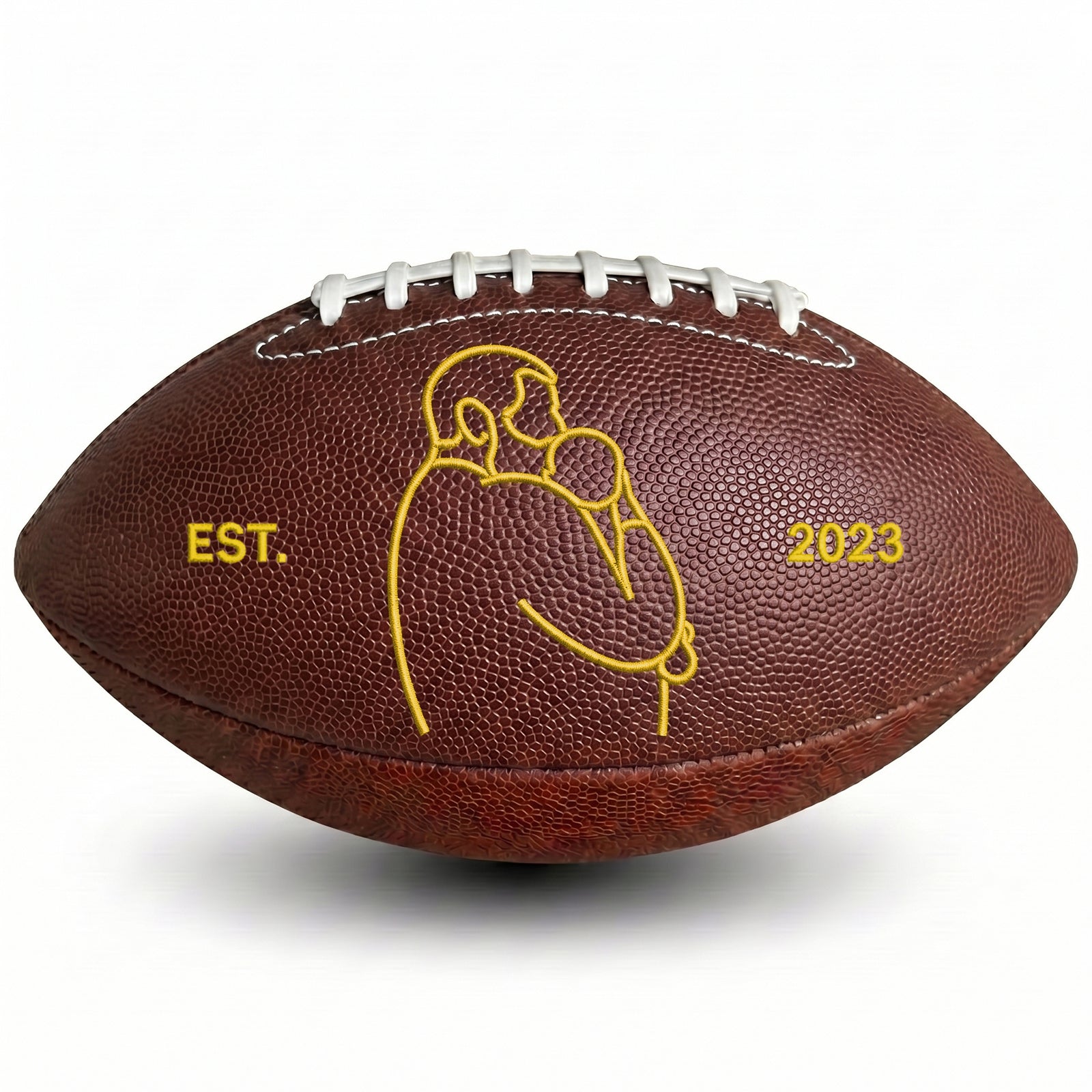 Personalized Embroidered Outline Football with EST. Year – Custom Photo Silhouette Father’s Day Gift for Dad, Coach, New Dad