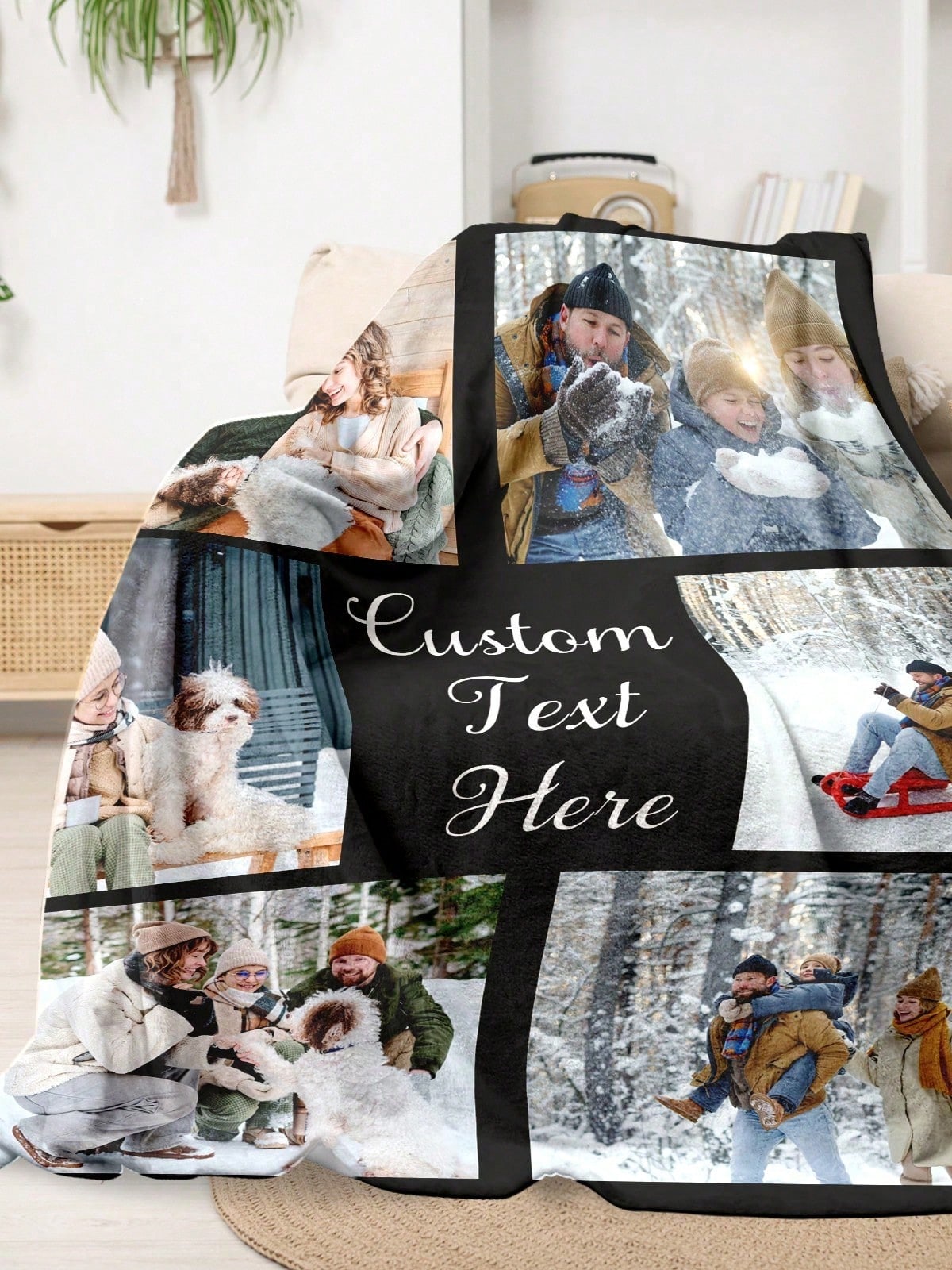Custom Photo And Text Couple Collage Flannel Throw Blanket-Birthday Anniversary Wedding Holiday Gift