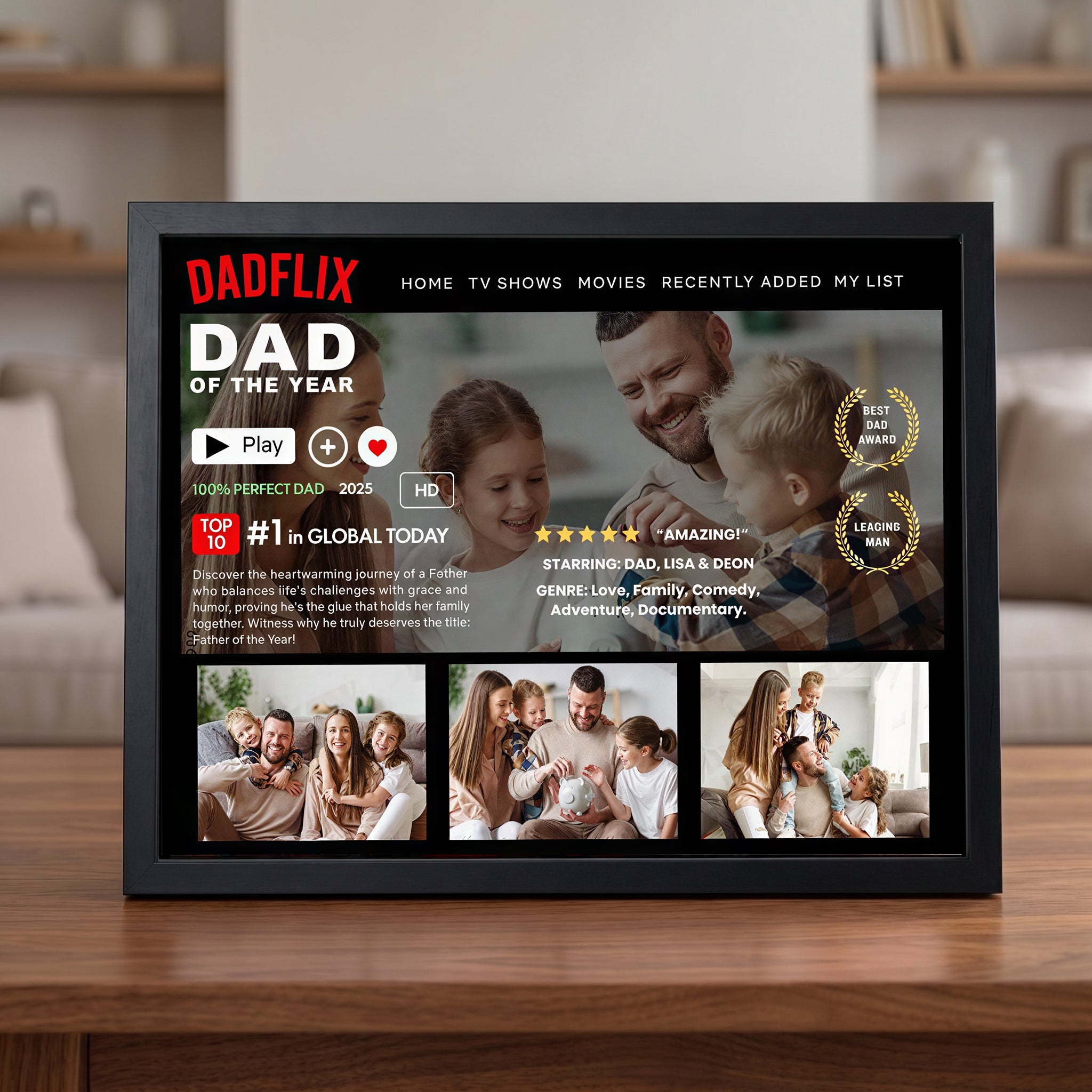 Getfamilygifts™ Custom Dadflix Movie Photo Frame – Father’s Day Gift for Grandpa