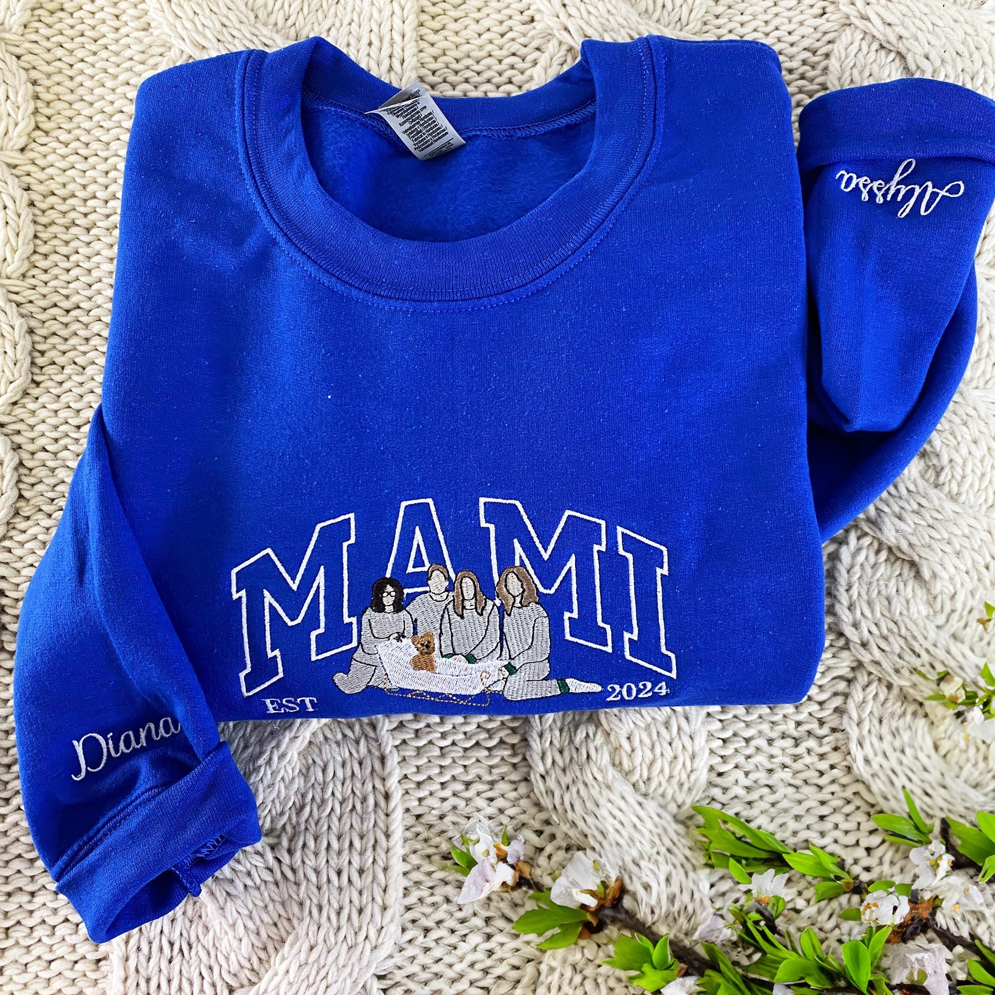 Custom Mama Sweatshirt with Photo Mama and Kids Portrait Family Portrait Hoodie Gift For Mother's Day