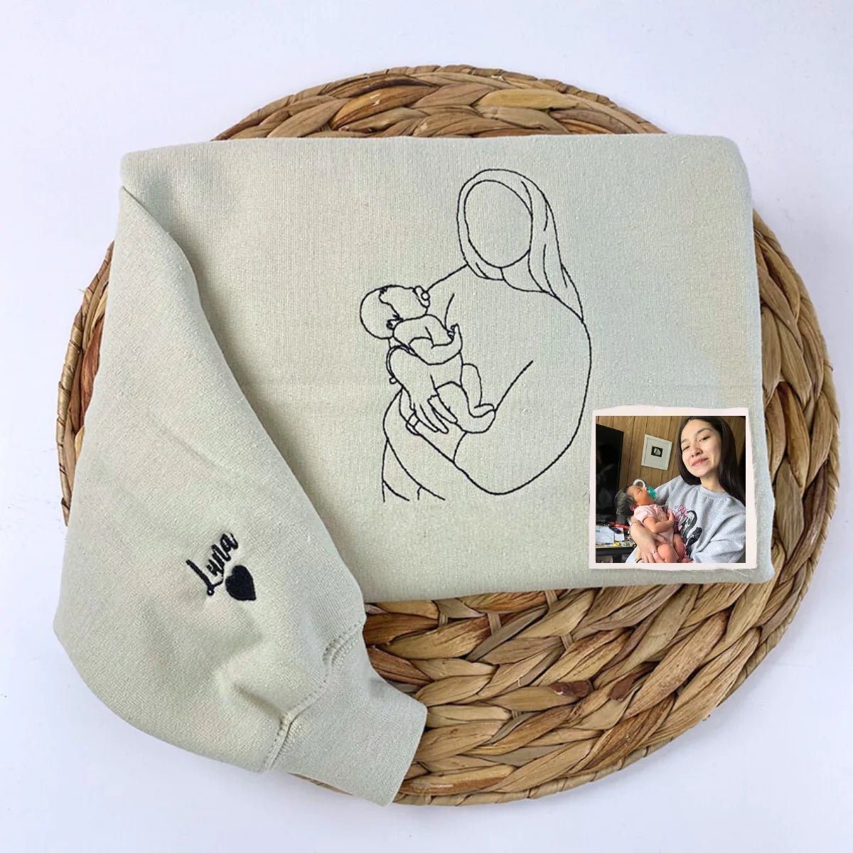 Custom Mama,Mom Portrait Embroidered T-shirt Sweatshirt