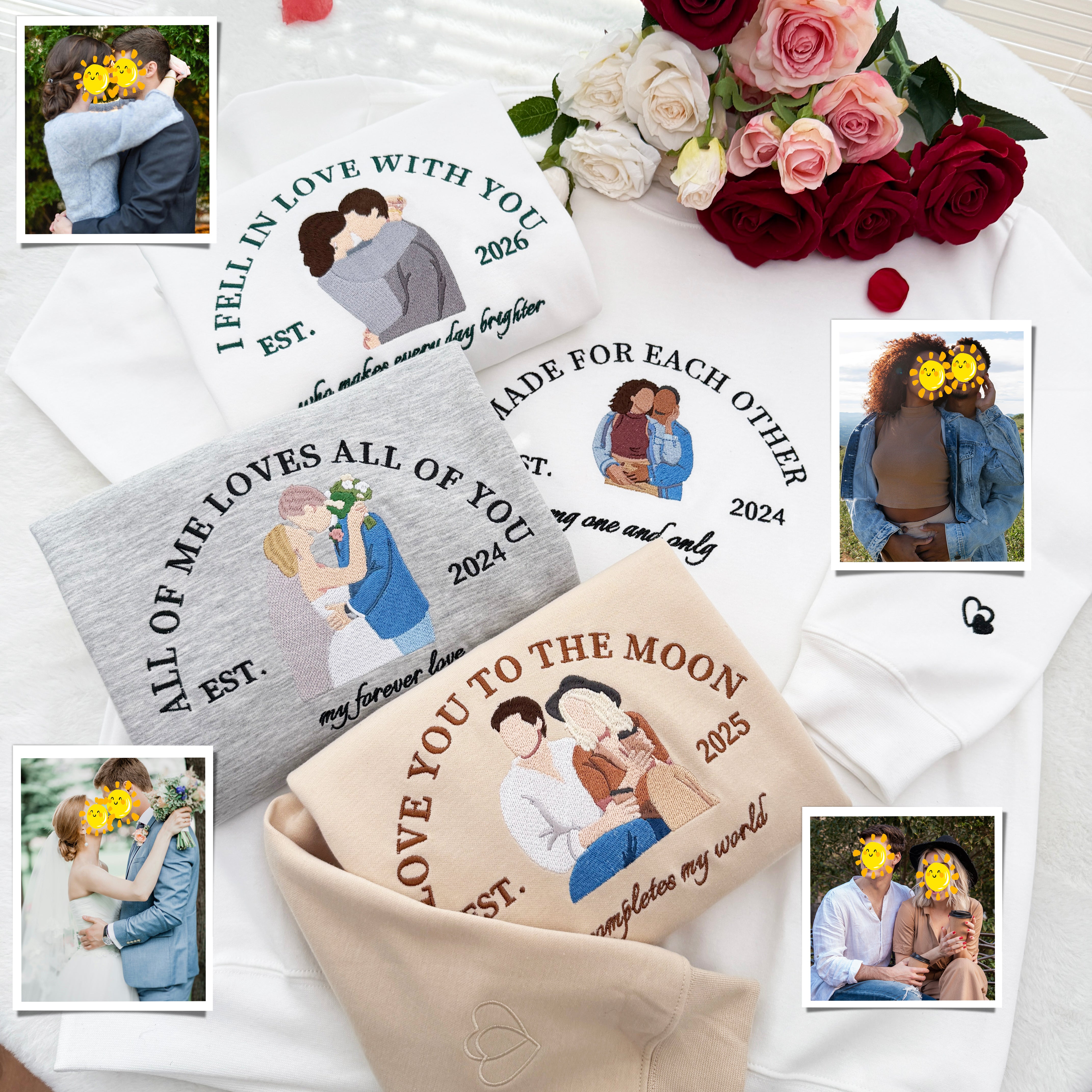 Personalized Embroidered Couple Sweatshirt With Custom Text & Date