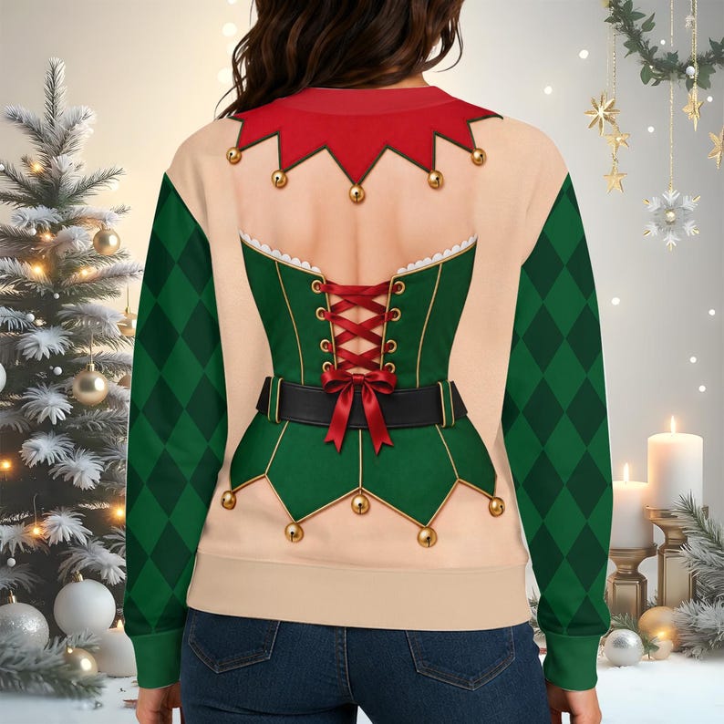Christmas Sweatershirt for Women, Fake Ugly Xmas Sweater with Sexy Holiday Costume, Festive Party Fun Xmas Holiday Gift for Her