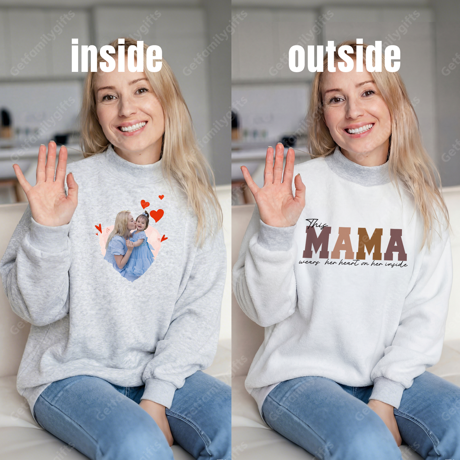 Wear Your Heart on the Inside – Custom Mama Reversible Sweatshirt