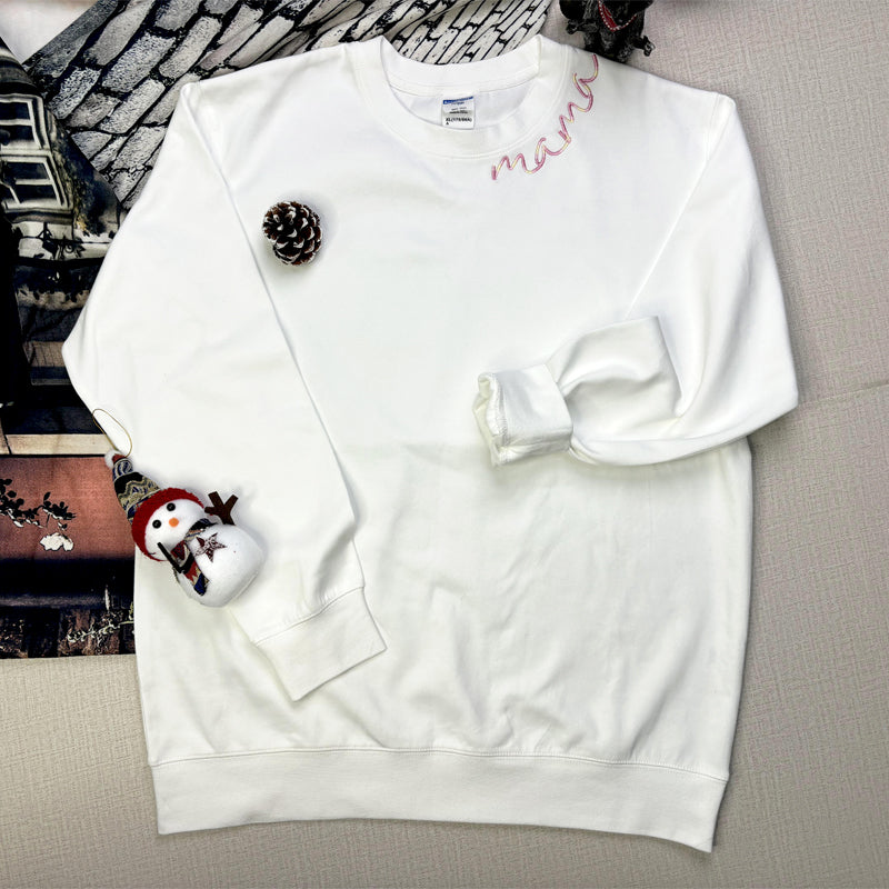 💖Custom Mama Colorful Embroidered Sweatshirt with Kids Names Sleeve