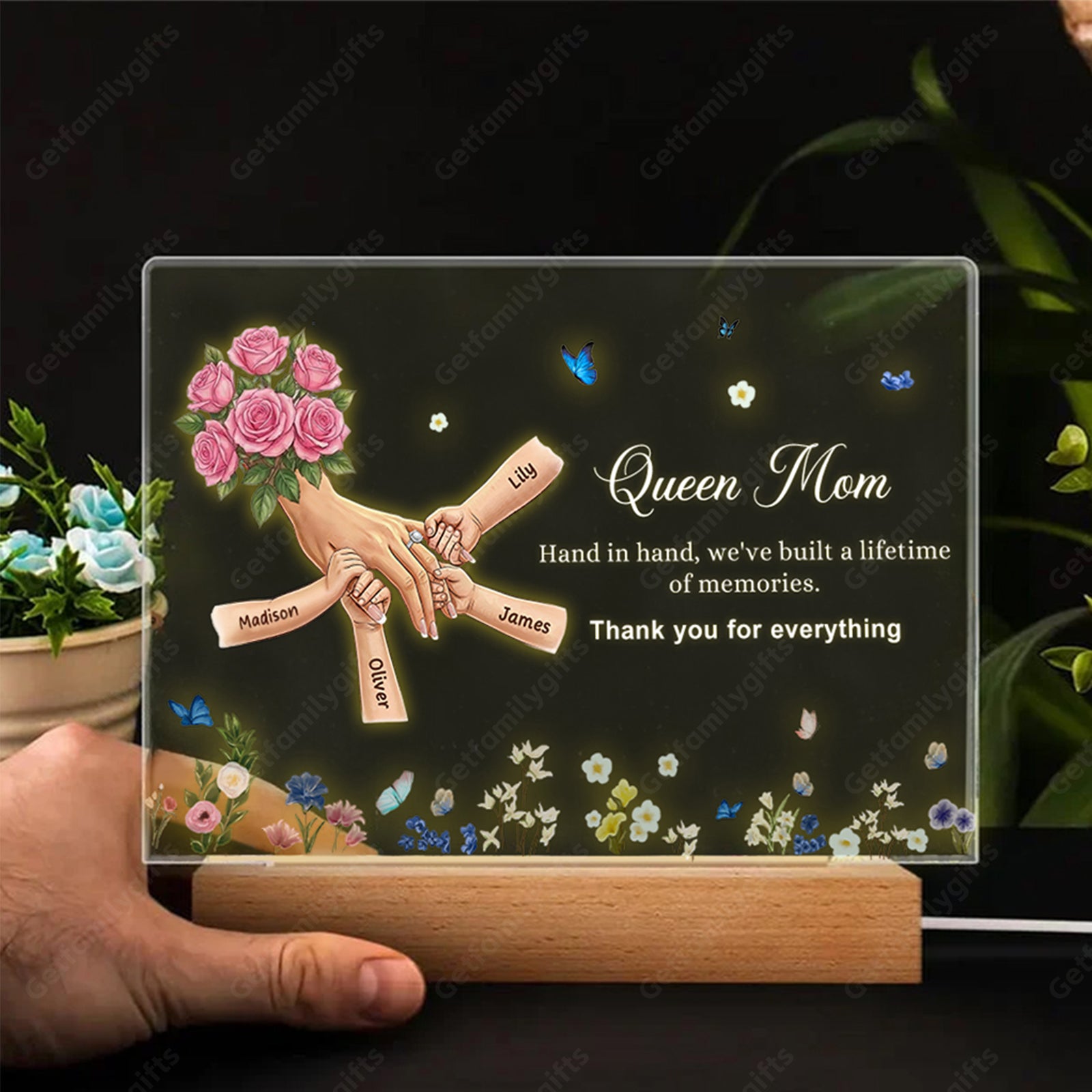 Personalized Mommy Holding Hands with Ring & Manicure Led Light Frame-Mother's Day Gift