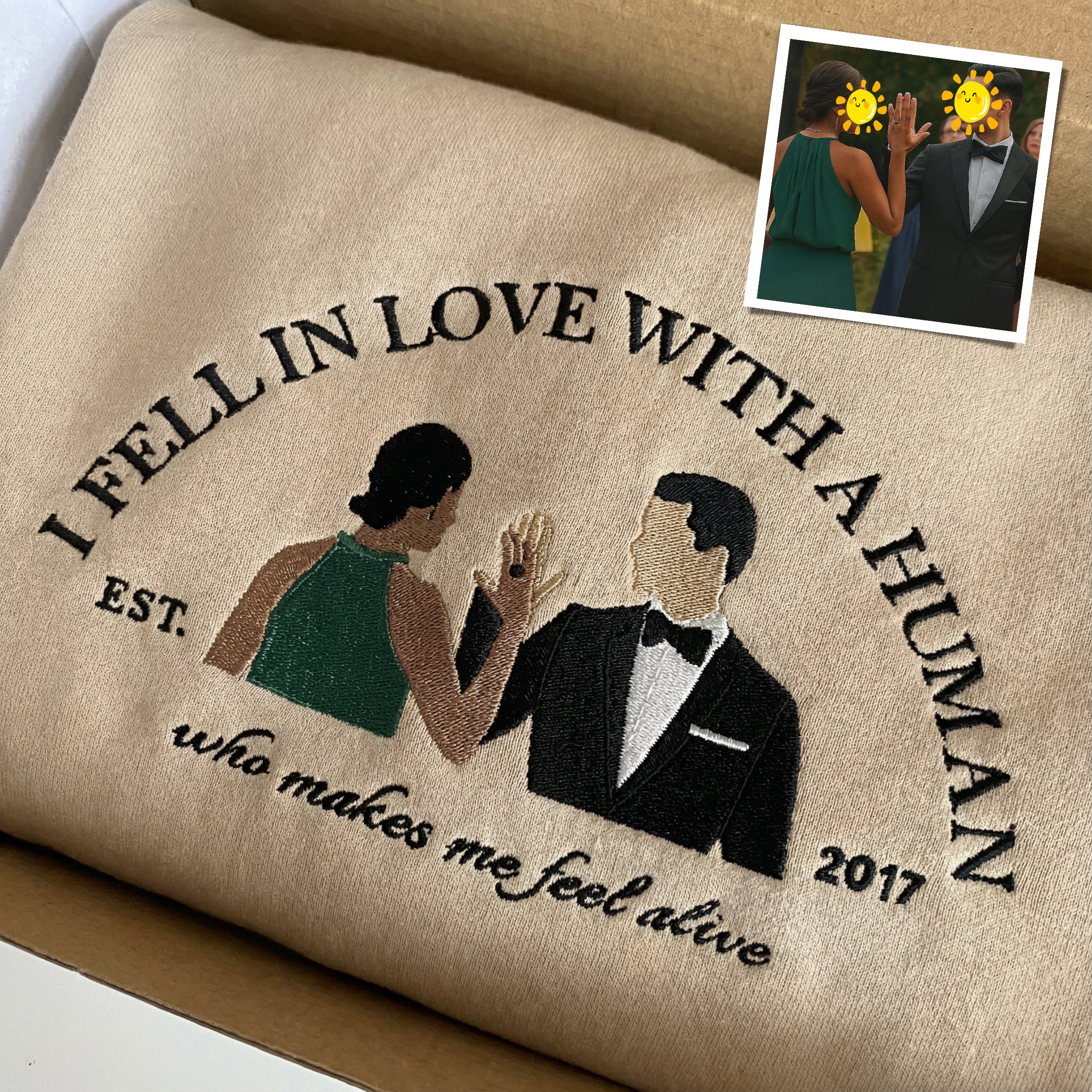 Personalized Embroidered Couple Sweatshirt With Custom Text & Date