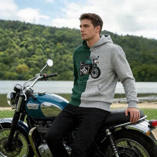 Custom Two Tone Embroidered Hoodie with Motorcycle or Car Photo Personalized Ride Gift
