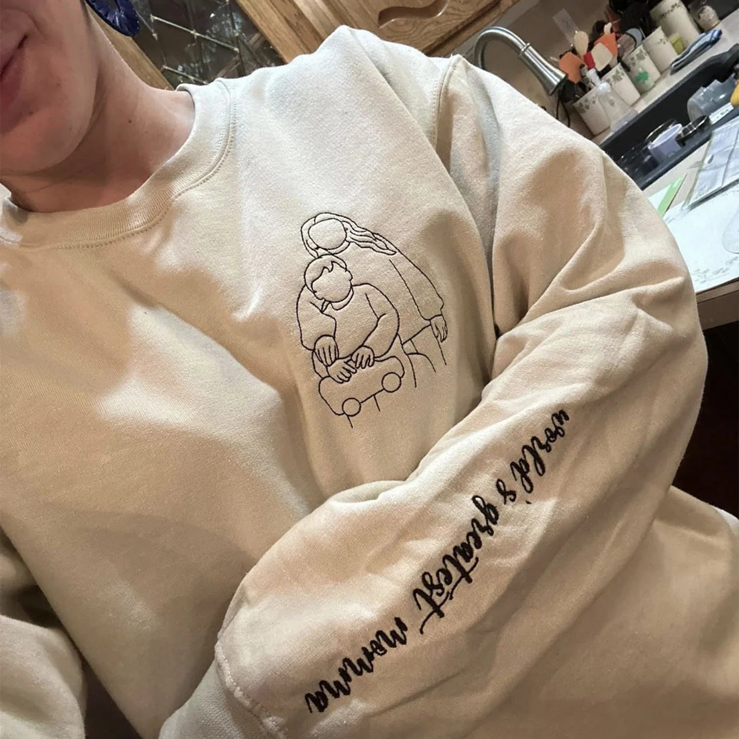 Custom Mama,Mom Portrait Embroidered T-shirt Sweatshirt