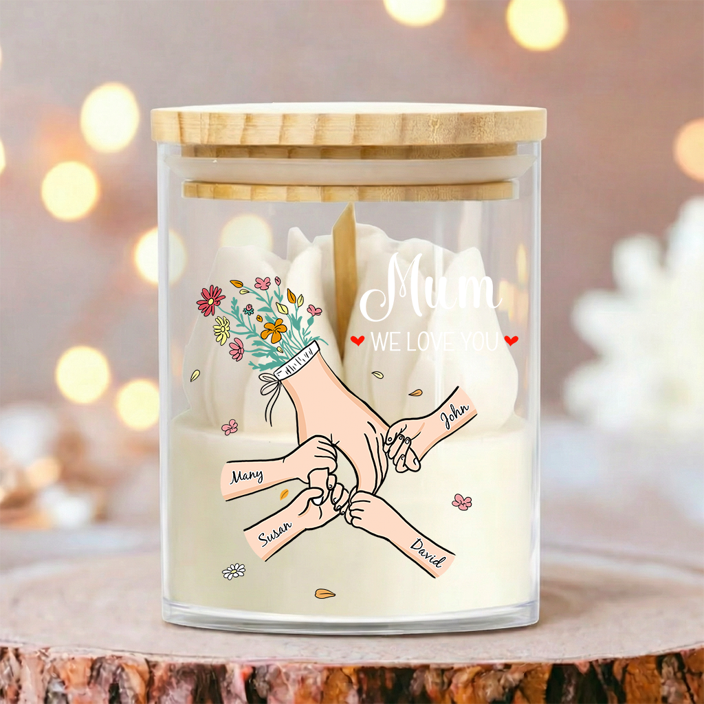 Personalized Floral Soy Wax Candle – Family Hands Design Gift for Mom, Mother’s Day Special