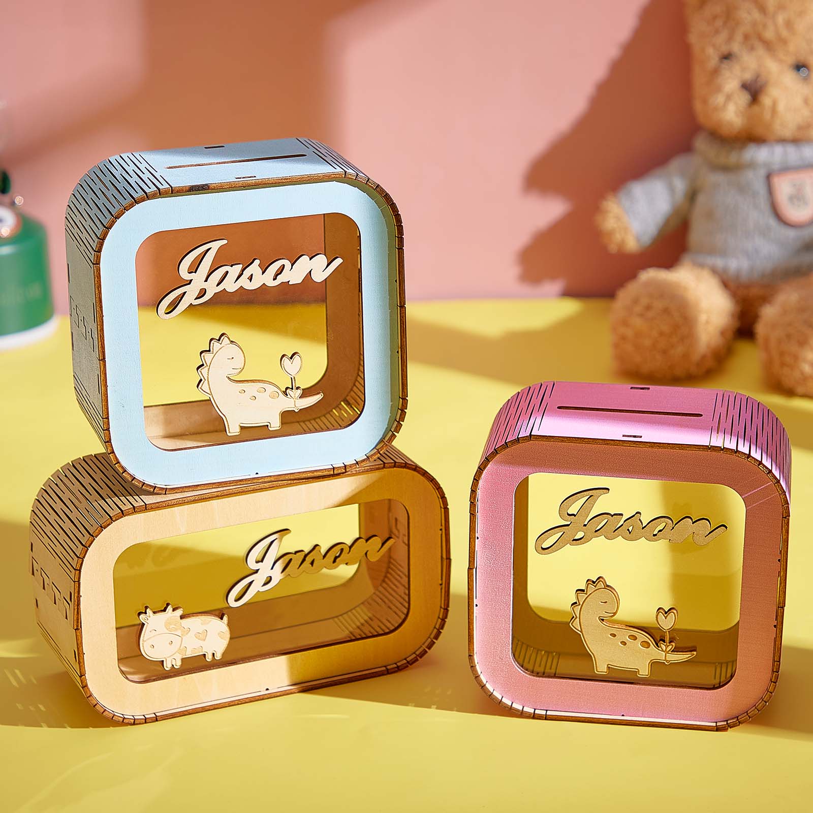 Custom Wooden Piggy Bank with Name Personalized Coin Name Bank
