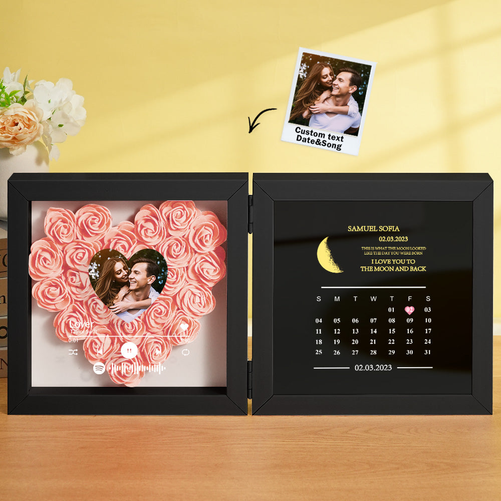 Personalized Photo Rose Flower Box Music Frame Moon Phase Calendar