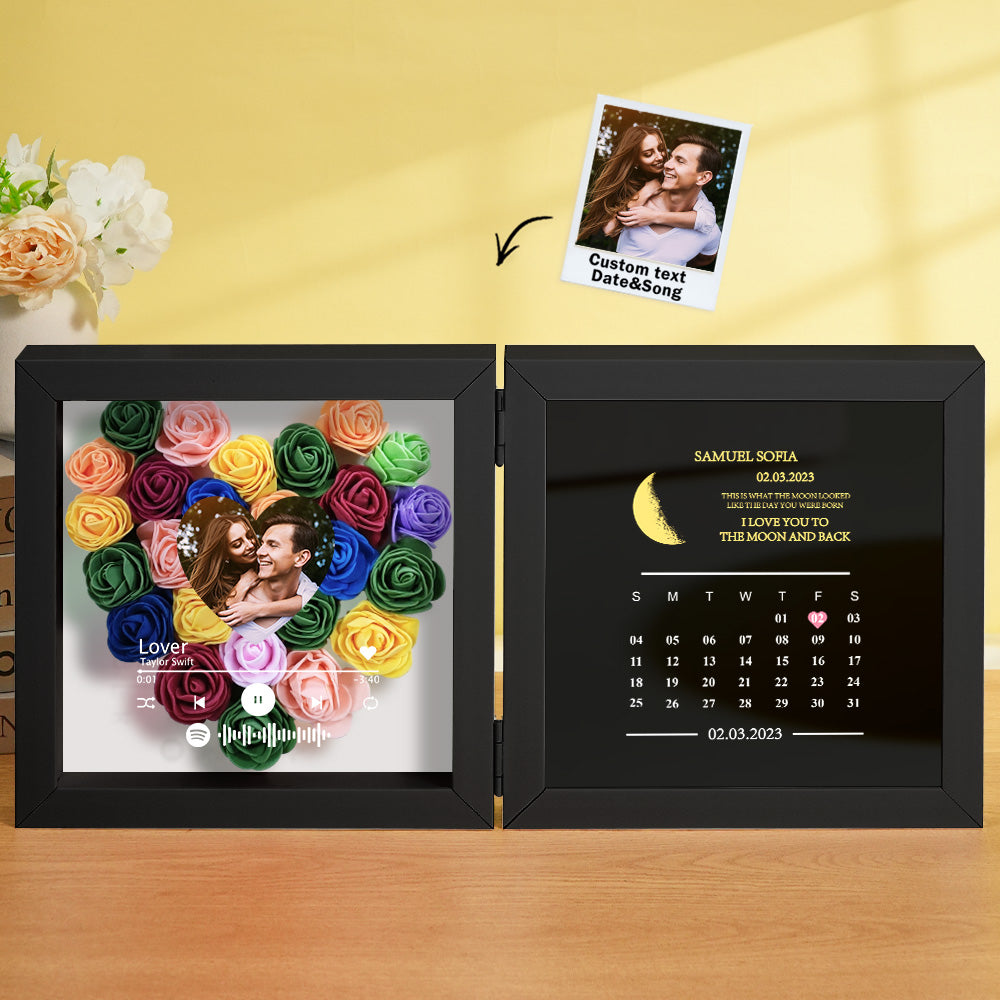 Personalized Photo Rose Flower Box Music Frame Moon Phase Calendar