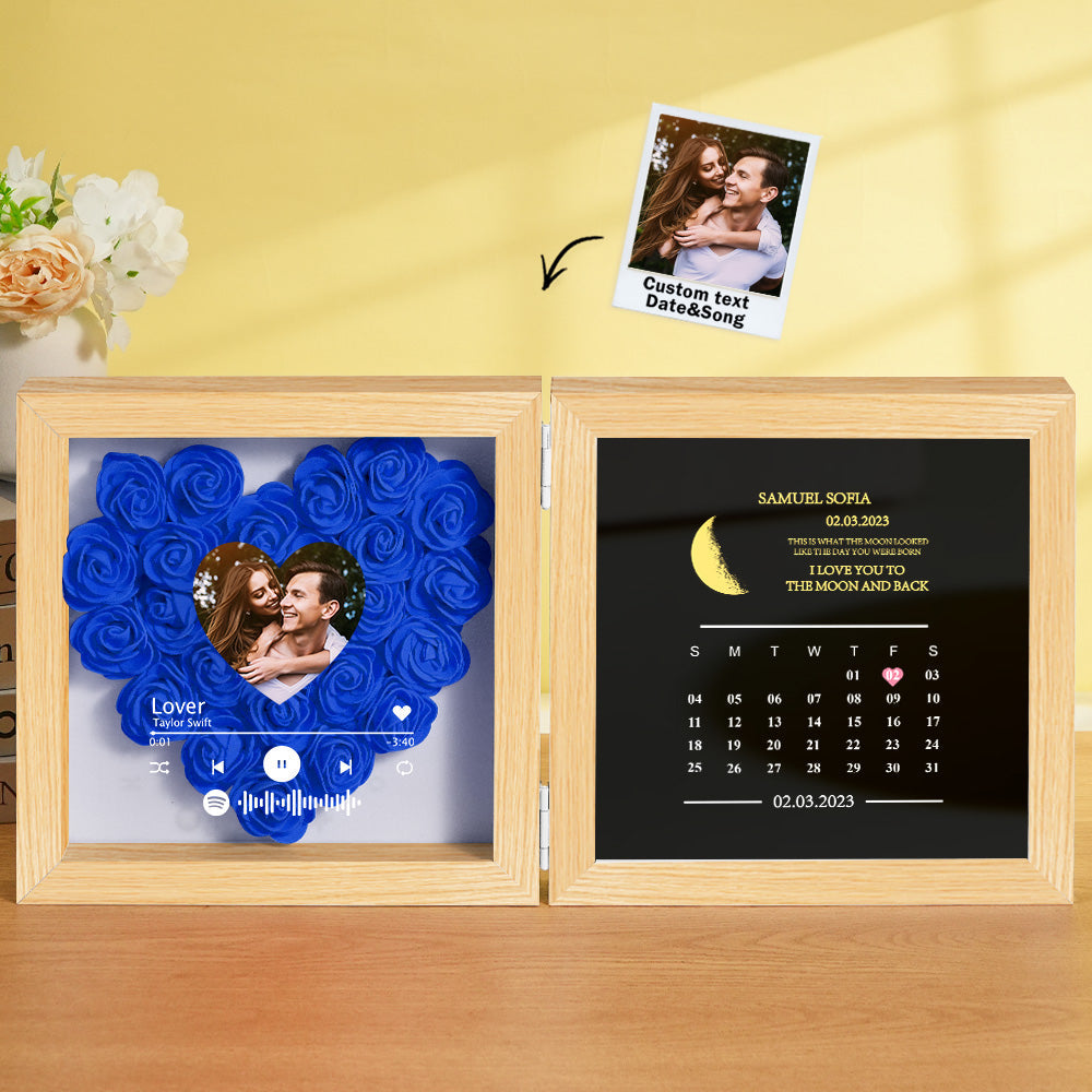 Personalized Photo Rose Flower Box Music Frame Moon Phase Calendar
