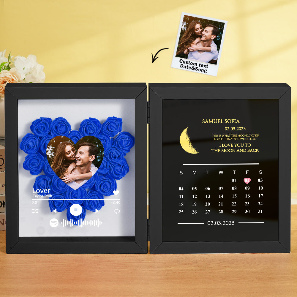 Personalized Photo Rose Flower Box Music Frame Moon Phase Calendar