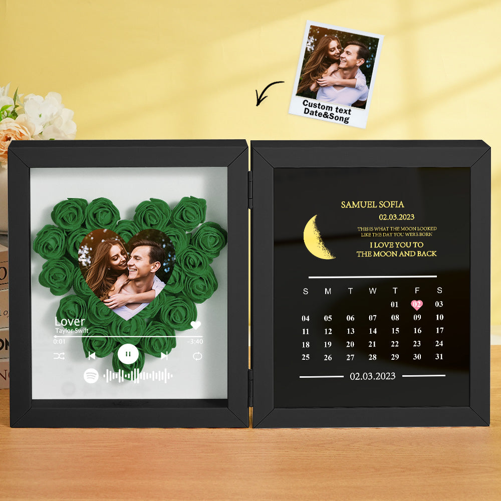 Personalized Photo Rose Flower Box Music Frame Moon Phase Calendar