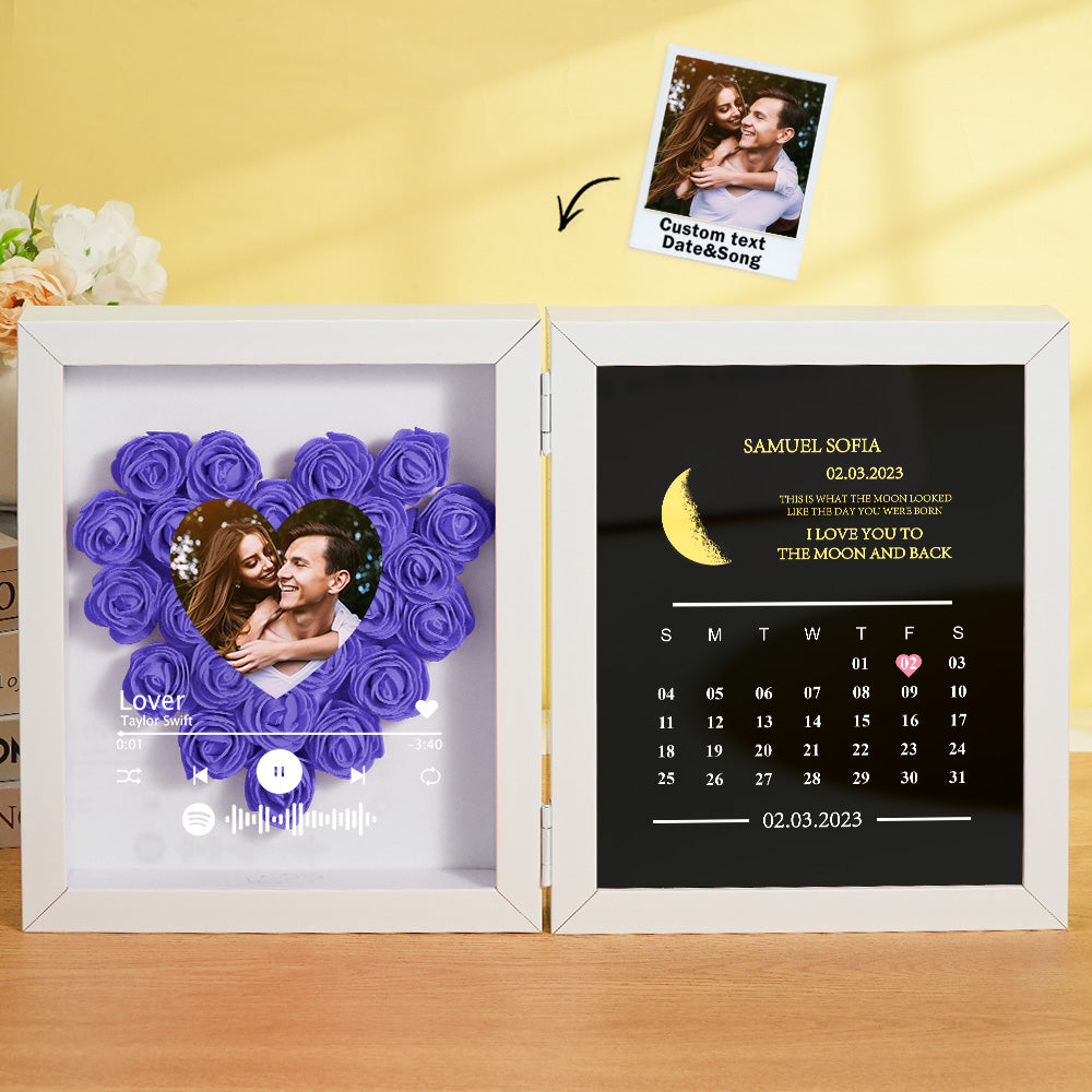 Personalized Photo Rose Flower Box Music Frame Moon Phase Calendar