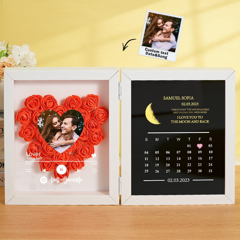 Personalized Photo Rose Flower Box Music Frame Moon Phase Calendar
