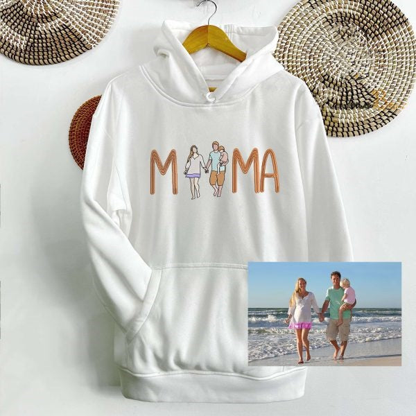 Custom Mama in Family Portrait Photo Full Embroidered Sweatshirt