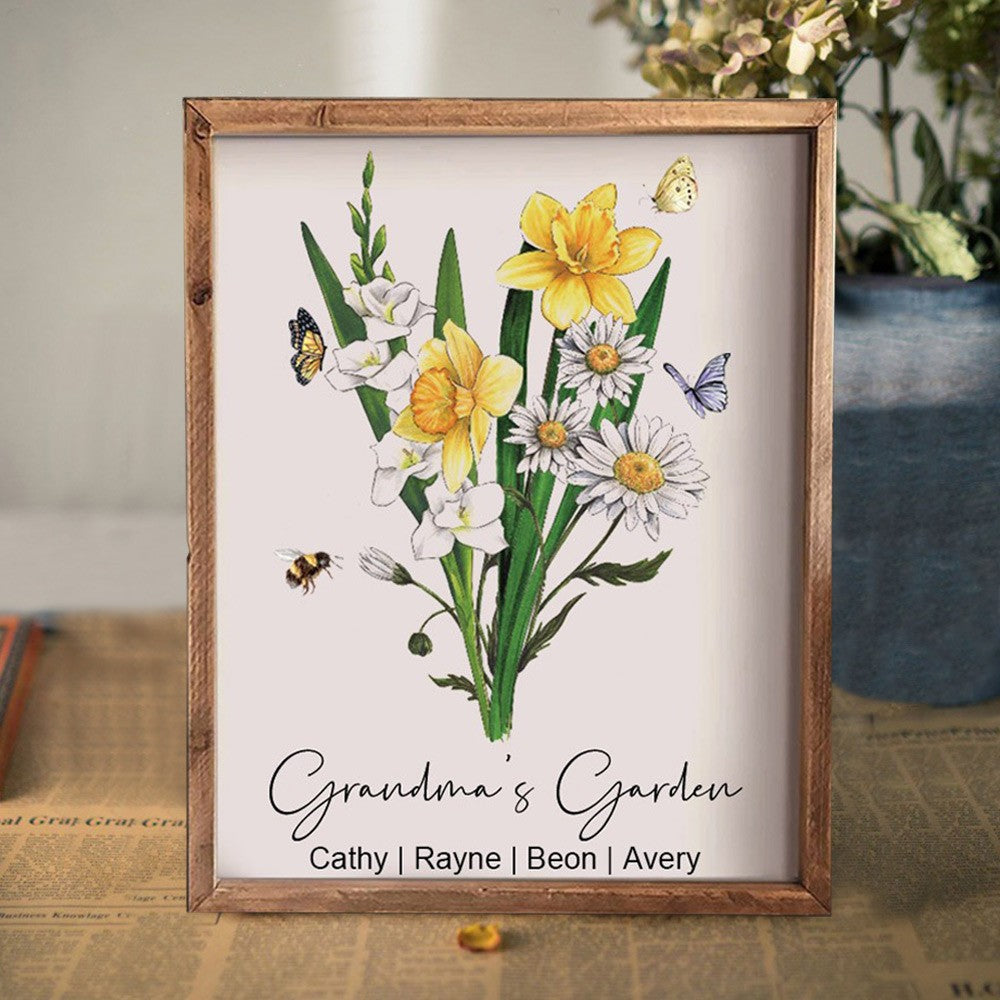 Grandma's Garden Birth Month Flower Custom Art Print Frame Christmas Gift Ideas for Mom Grandma