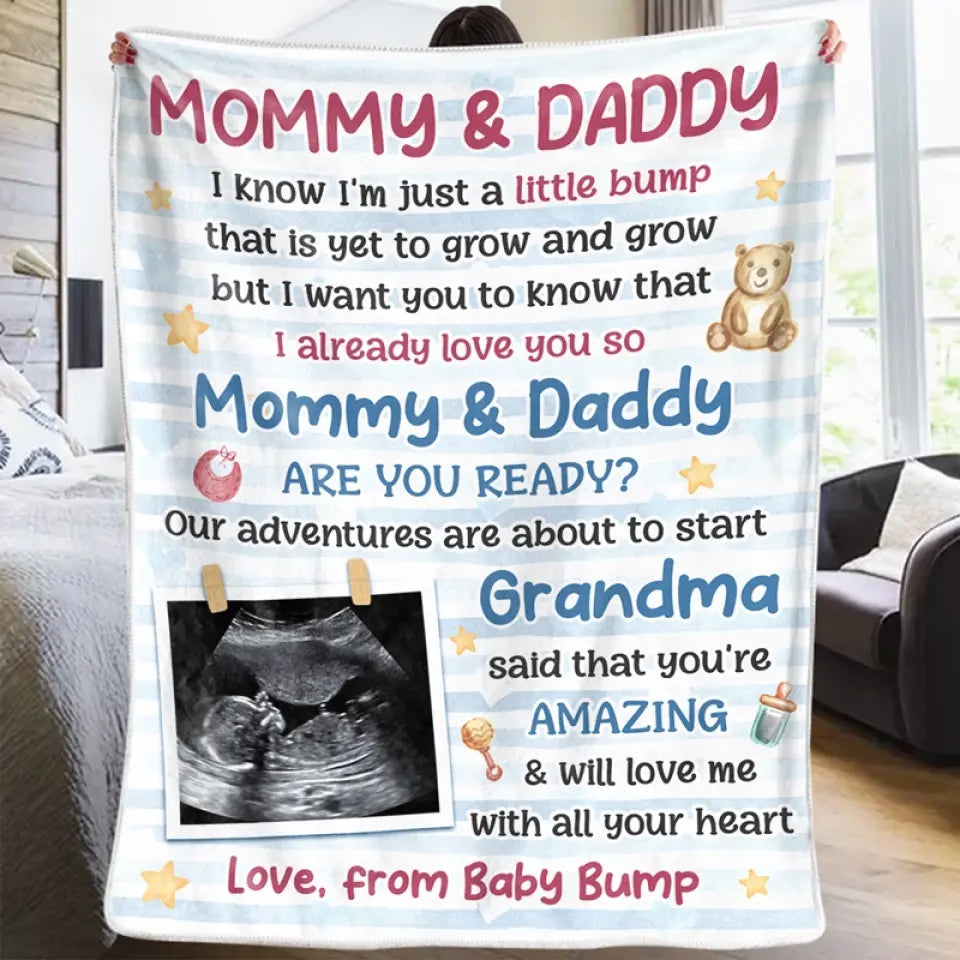 Custom Photo Mommy Daddy Are You Ready Blanket - Family Custom Blanket Baby Shower Gift