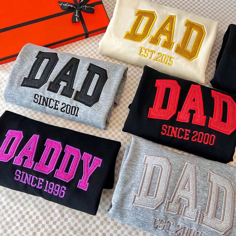Custom Embroidered Glitter Vinyl DAD Sweatshirt-Gift For Dad & Grandpa-Father's Day