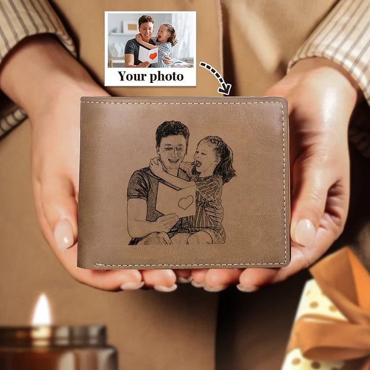 Men Bifold Wallet Personalized Photo Monogram Wallet for Him
