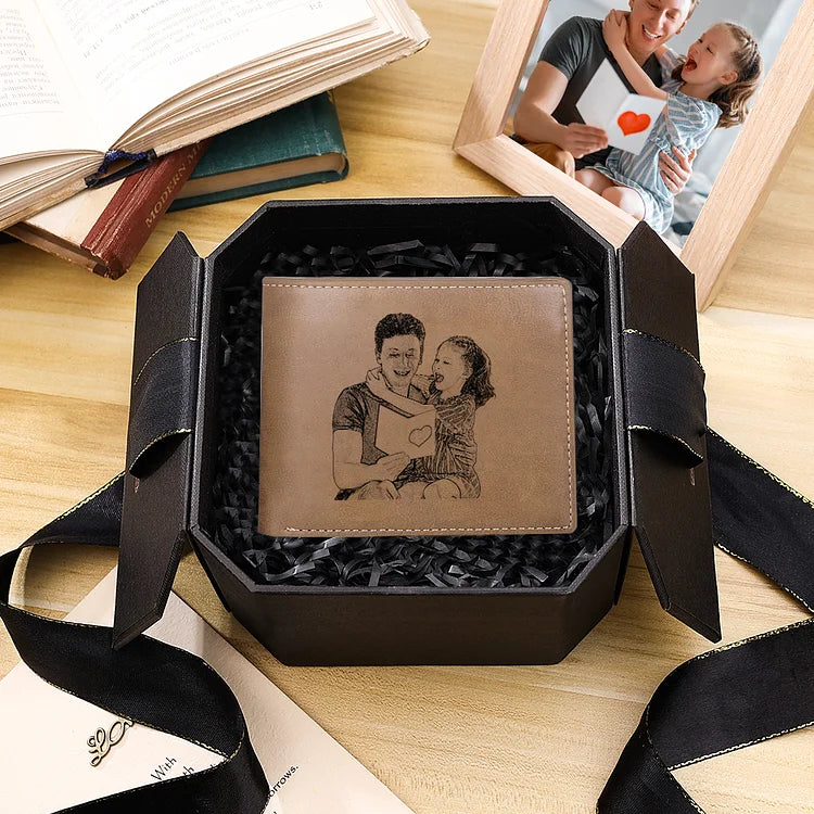 Men Bifold Wallet Personalized Photo Monogram Wallet for Him