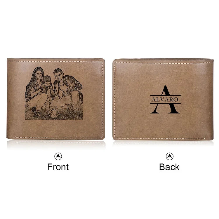 Men Bifold Wallet Personalized Photo Monogram Wallet for Him