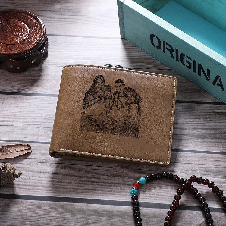 Men Bifold Wallet Personalized Photo Monogram Wallet for Him