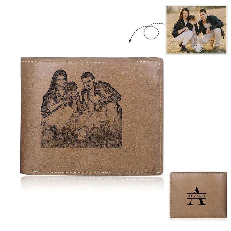 Men Bifold Wallet Personalized Photo Monogram Wallet for Him