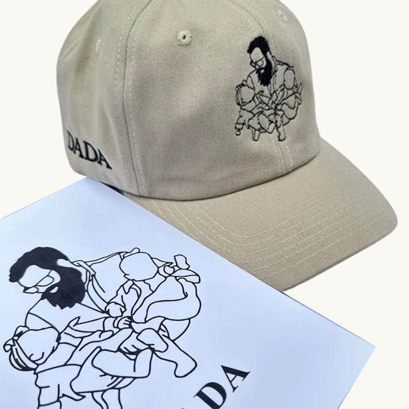 Line Art Portrait Embroidered with Roman Numerals Date on Dad Hat | Couples Embroidery Dad Hat