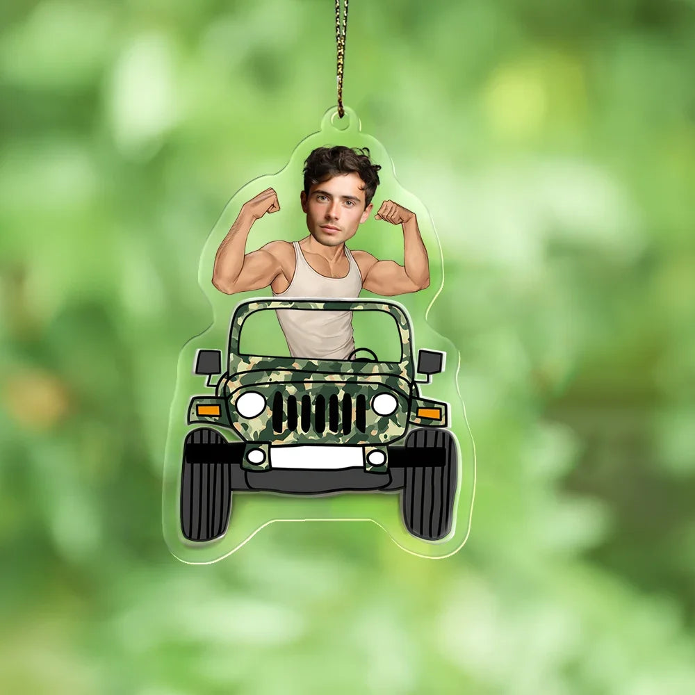 Father's Day Gifts Personalized Custom Acrylic Car Ornament Mucle Man On The Jeep Ornament