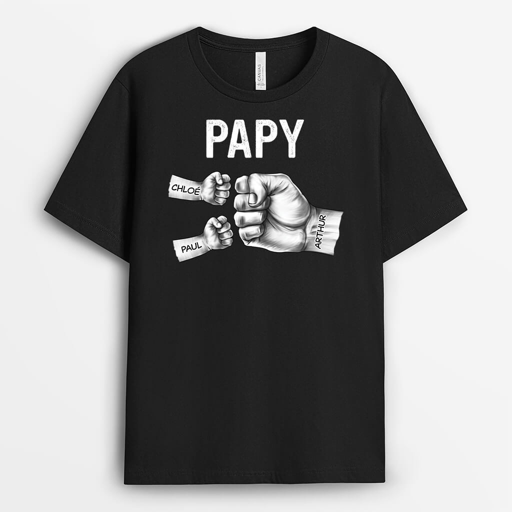 Daddy Fist Bumps Black And White Version - Personalized Gift T-Shirt For Dad