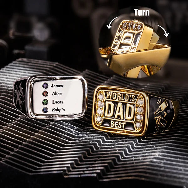 Flip Dad Ring with Kids Name & Birthstone