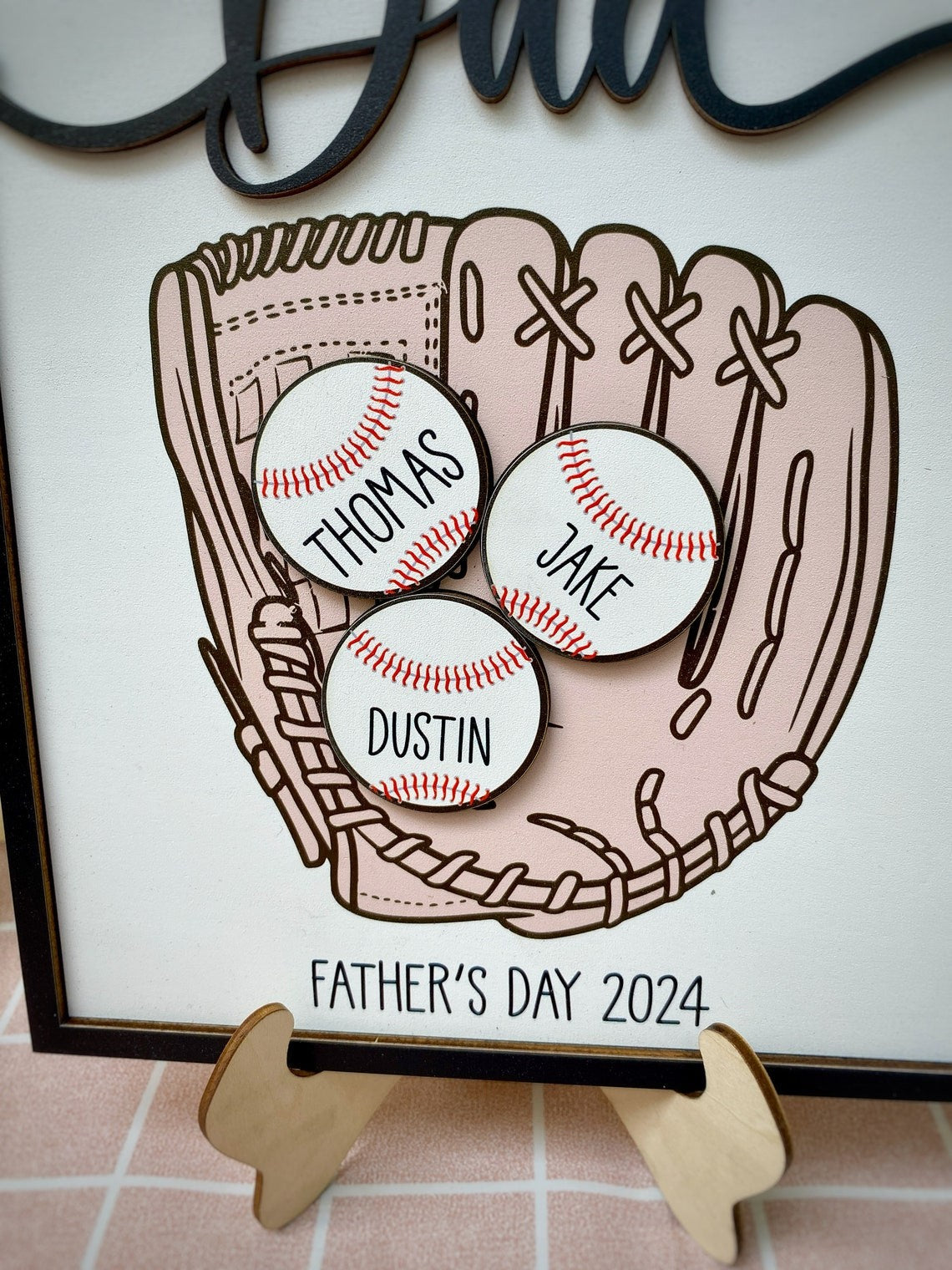 Personalized Baseball Dad Sports Wood Sign With Kids Name For Father's Day Gift