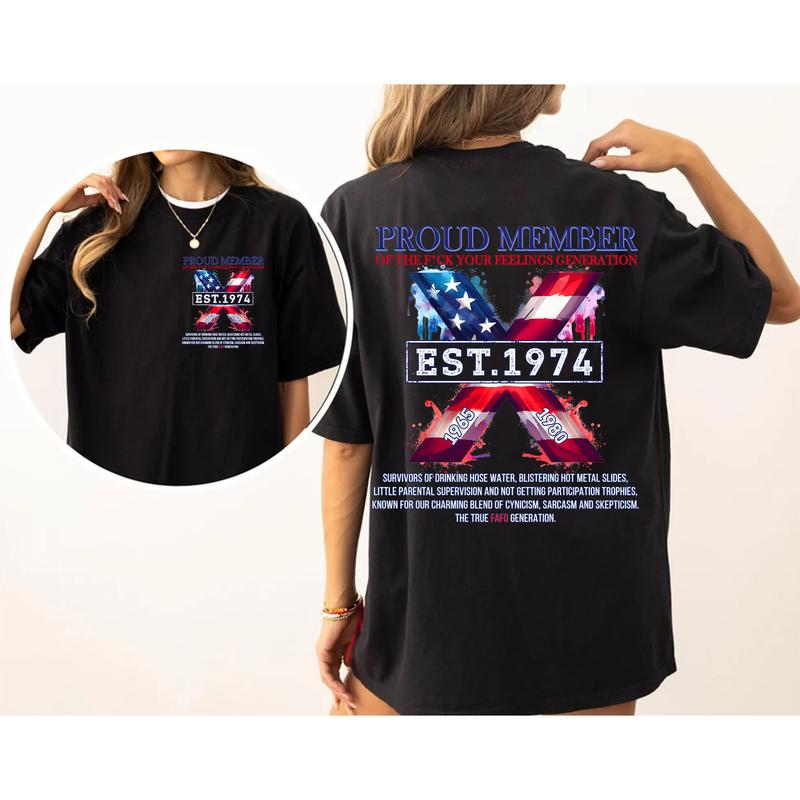 Custom Year FAFO Proud Member Gen X 2 Side  T-shirt, Proud  Member Flag Generation Shirt