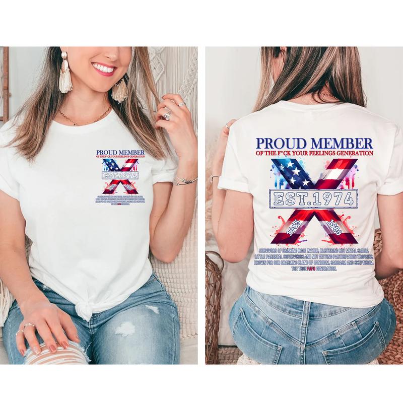 Custom Year FAFO Proud Member Gen X 2 Side  T-shirt, Proud  Member Flag Generation Shirt