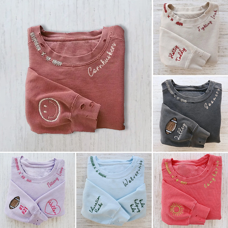 VINTAGE CUSTOM CREW-Custom Embroidered Hand Distressed Sweatshirt Crewneck