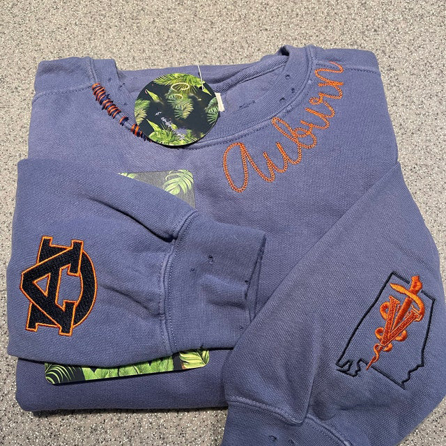 VINTAGE CUSTOM CREW-Custom Embroidered Hand Distressed Sweatshirt Crewneck