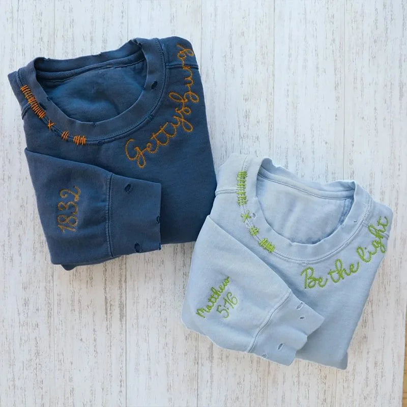VINTAGE CUSTOM CREW-Custom Embroidered Hand Distressed Sweatshirt Crewneck