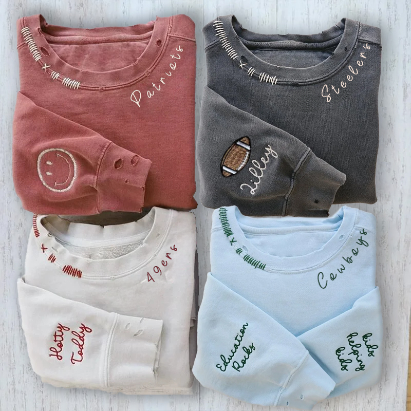 VINTAGE CUSTOM CREW-Custom Embroidered Hand Distressed Sweatshirt Crewneck