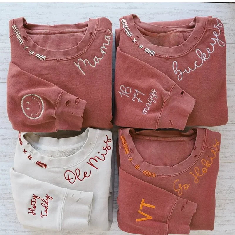 VINTAGE CUSTOM CREW-Custom Embroidered Hand Distressed Sweatshirt Crewneck